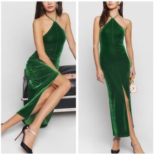 Reformation Green Velvet Maxi Dress